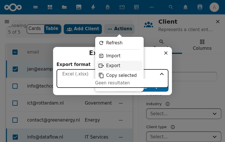 CnMassExportDialog showing export format selection