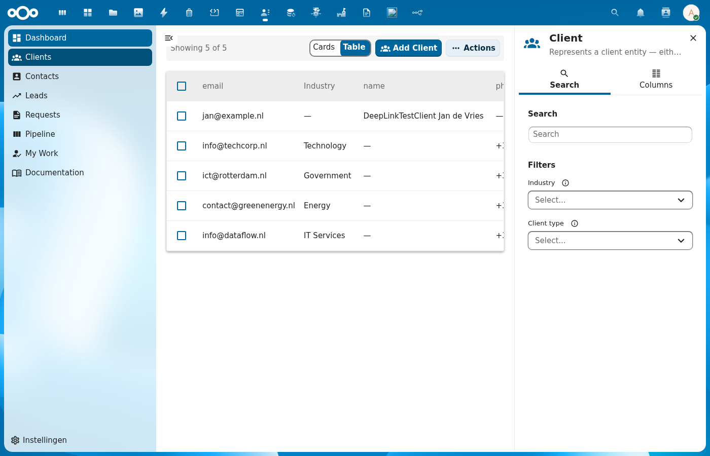 CnFacetSidebar showing search and filter tabs