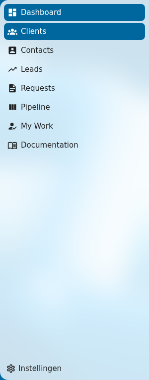 App navigation sidebar showing entity links and settings button